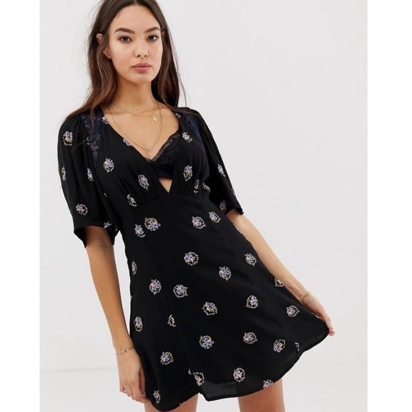 NWT Free People Mockingbird Embroidered Mesh Inset Minidress - Picture 2 of 11